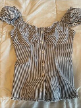 Hollister Black & White Striped Off-Shoulder Button-Front Crop Top